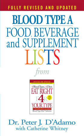 Blood Type A  Food, Beverage and Supplement Lists by Dr. Peter J. D'Adamo