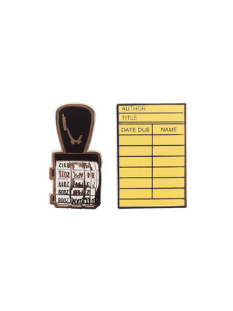 Library Card and Stamp Enamel Pin Set - Pin Set of 2 Book Cover Picture