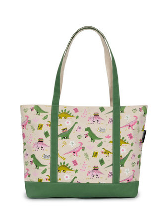 Prehistoric Dinosaur Reads Large Zippered Tote by Out of Print