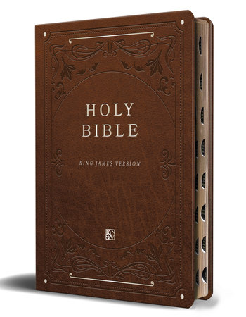 KJV Holy Bible, Giant Print Thinline Large format, Brown Premium Imitation Leather with Ribbon Marker, Red Letter, and Thumb Index by Origin