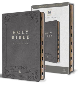 KJV Holy Bible, Giant Print Thinline Large format, Gray Premium Imitation Leathe r with Ribbon Marker, Red Letter, and Thumb Index