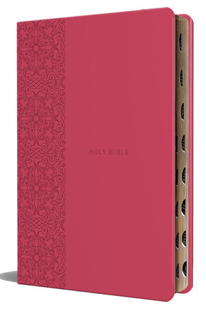 KJV Holy Bible, Large Print Medium format, Fuchsia Faux Leather w/Ribbon Marker, Red Letter, thumb Index by ORIGIN